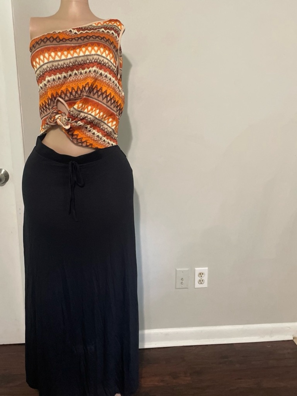 Black Drawstring Maxi Skirt - Classic Everyday Style